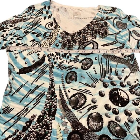 Alison Sheri Long Sleeve Abstract Print Top with Sequin Embellishment Size Large - Picture 8 of 10